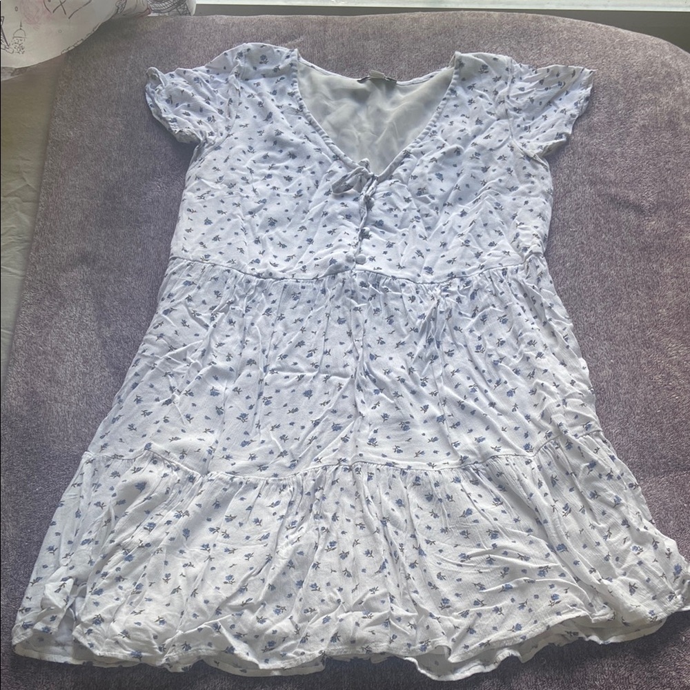 Floral White and Blue Dress